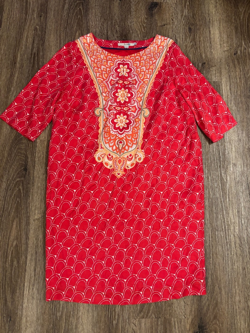Boden Red Orange Printed Tunic Silk Blend Ingrid Dress Floral Boho Mini US 14